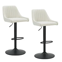 Modern Fabric and Metal Adjustable Air-Lift Stool with Swivel, Set of 2 - Beige and Black