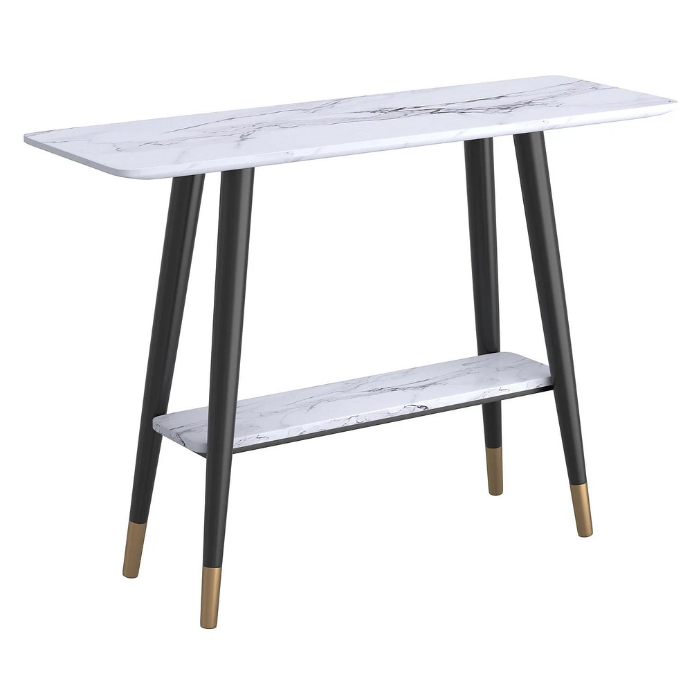 Modern MDF and Metal 2-tier Console Table - White Faux Marble and Black