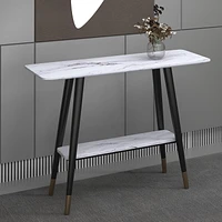 Modern MDF and Metal 2-tier Console Table - White Faux Marble and Black