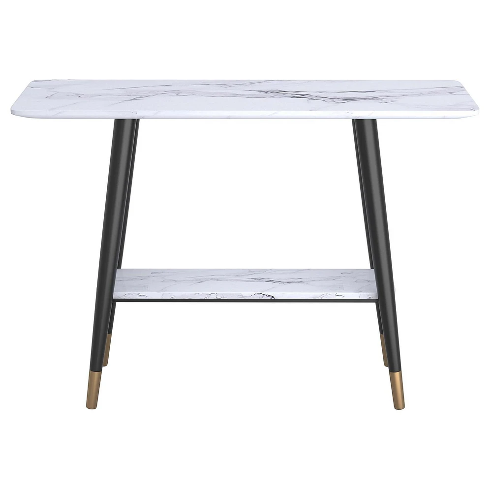 Modern MDF and Metal 2-tier Console Table - White Faux Marble and Black