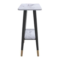 Modern MDF and Metal 2-tier Console Table - White Faux Marble and Black