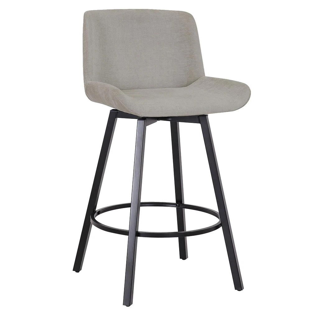 Modern Fabric and Metal 26" Counter Stool with Swivel, Set of 2 - Grey and Black