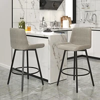 Modern Fabric and Metal 26" Counter Stool with Swivel, Set of 2 - Grey and Black