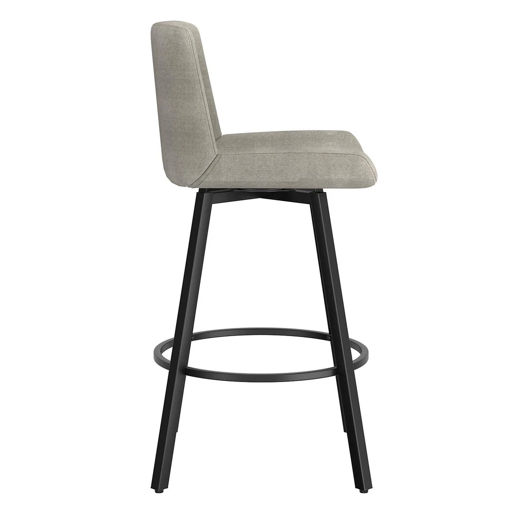 Modern Fabric and Metal 26" Counter Stool with Swivel, Set of 2 - Grey and Black