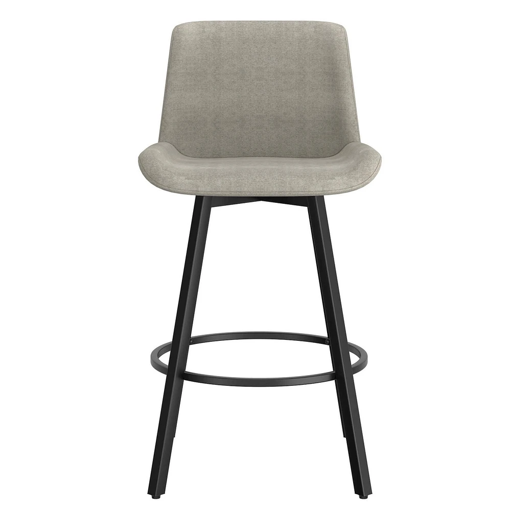 Modern Fabric and Metal 26" Counter Stool with Swivel, Set of 2 - Grey and Black