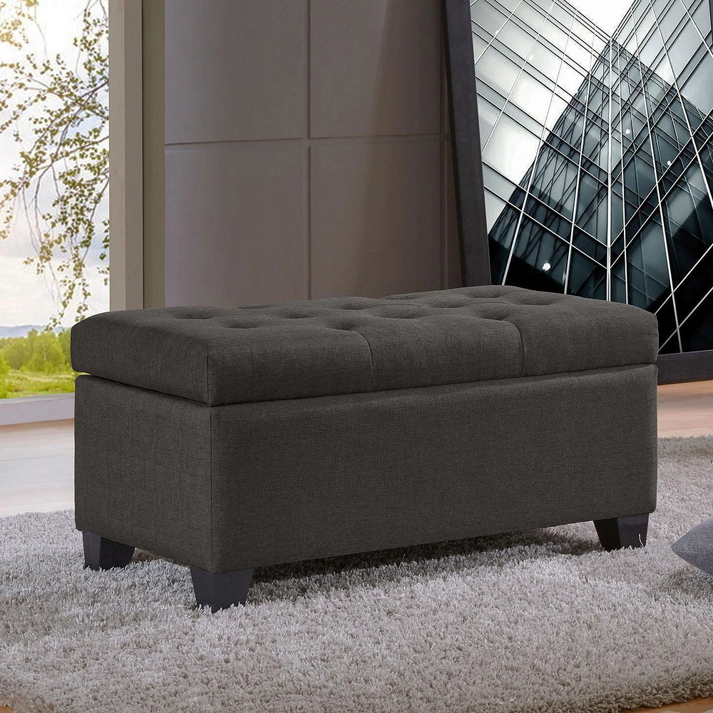 Modern Fabric-Upholstered Rectangular Storage Ottoman Bench - Charcoal