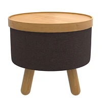 Mid-Century Modern Fabric and Wood Round Storage Ottoman with Tray - Charcoal and Natural