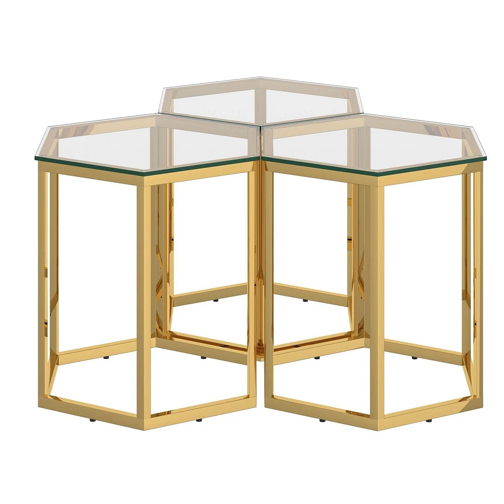 Contemporary Metal and Glass Accent Table, Set of 3 - Gold