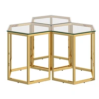 Contemporary Metal and Glass Accent Table, Set of 3 - Gold