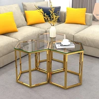 Contemporary Metal and Glass Accent Table, Set of 3 - Gold