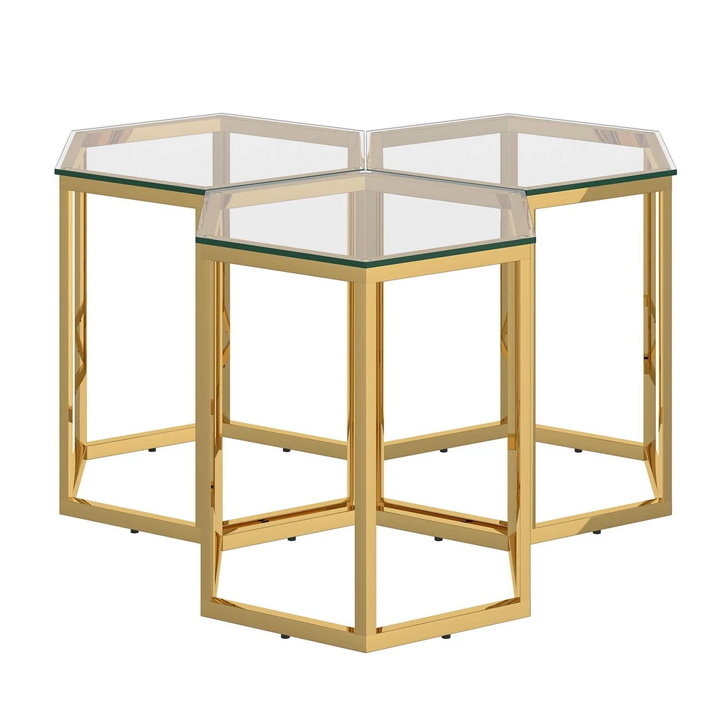 Contemporary Metal and Glass Accent Table, Set of 3 - Gold