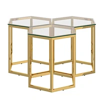 Contemporary Metal and Glass Accent Table, Set of 3 - Gold