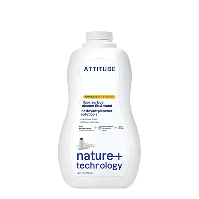 ATTITUDE nature+ technology, Nettoyant Plancher Sol et Bois, Zeste d'Agrumes 1.04L