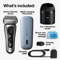 Braun Series 8 Electric Shaver for Men, with 4+1 Shaving Elements & Precision Long Hair Trimmer, 5in1 SmartCare Center, Close & Gentle Even on Dense Beards, PowerCase for Mobile Charging, Wet & Dry Electric Razor with 60min Runtime, 8577cc Galvano Silver