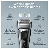 Braun Series 8 Electric Shaver for Men, with 4+1 Shaving Elements & Precision Long Hair Trimmer, 5in1 SmartCare Center, Close & Gentle Even on Dense Beards, PowerCase for Mobile Charging, Wet & Dry Electric Razor with 60min Runtime, 8577cc Galvano Silver