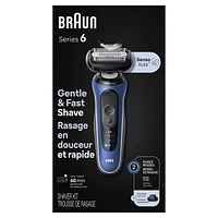 Braun Electric Shaver for Men, Series 6 6120s, Wet & Dry Shave, Turbo & Gentle Shaving Modes, Foil Shaver, Engineered in Germany, With Precision Trimmer & Pouch, Blue, 1CT