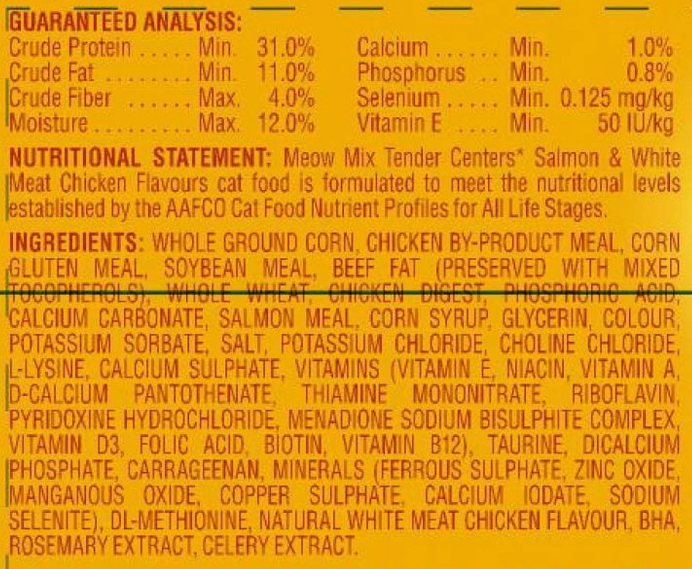Nourriture sèche Tender Centers de Meow Mix au saumon et poulet pour chats 1.36 Kg