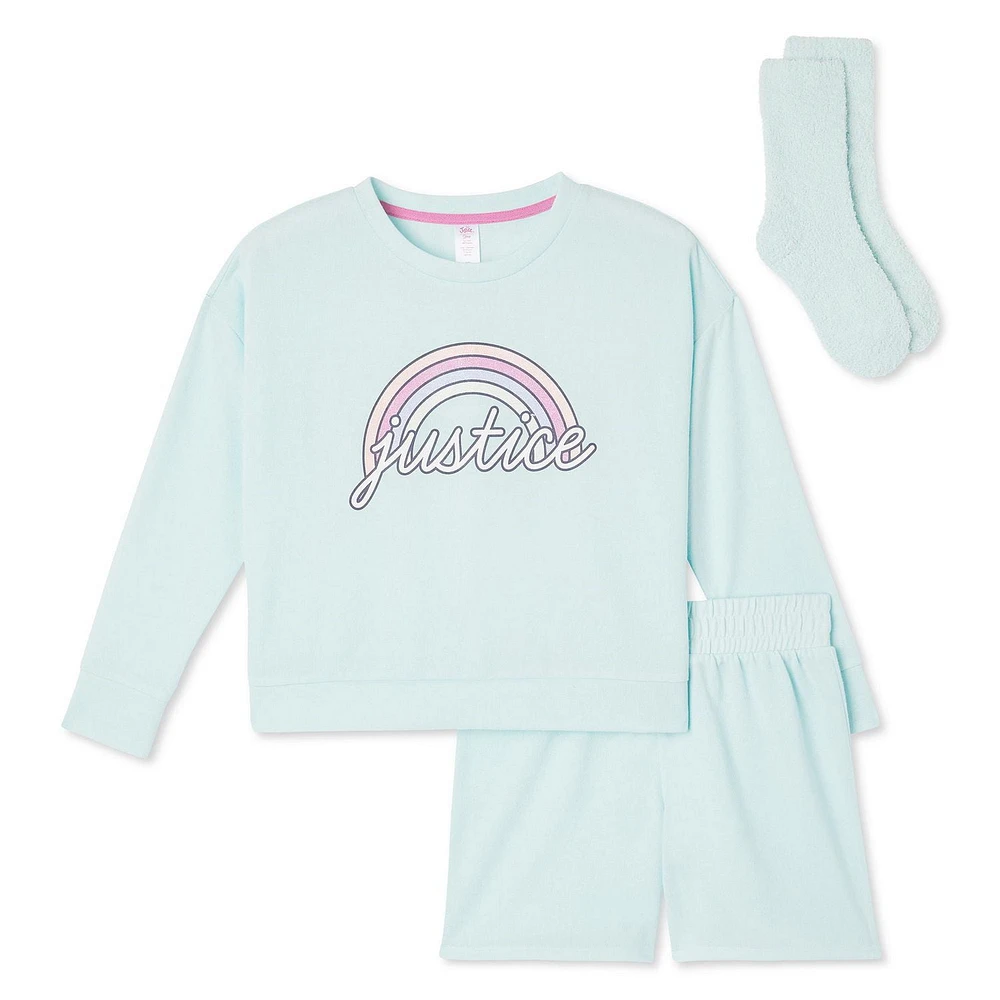 Pyjama 3 pièces avec caleçon boxer et chaussettes Justice pour filles