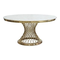 Heavenly Collection White Marble Dining Table with gold finish base