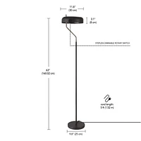 Powell 63" Floor Lamp, Matte Black, Antique Brass Accent, Stepless Rotary Dimmer Switch on Socket