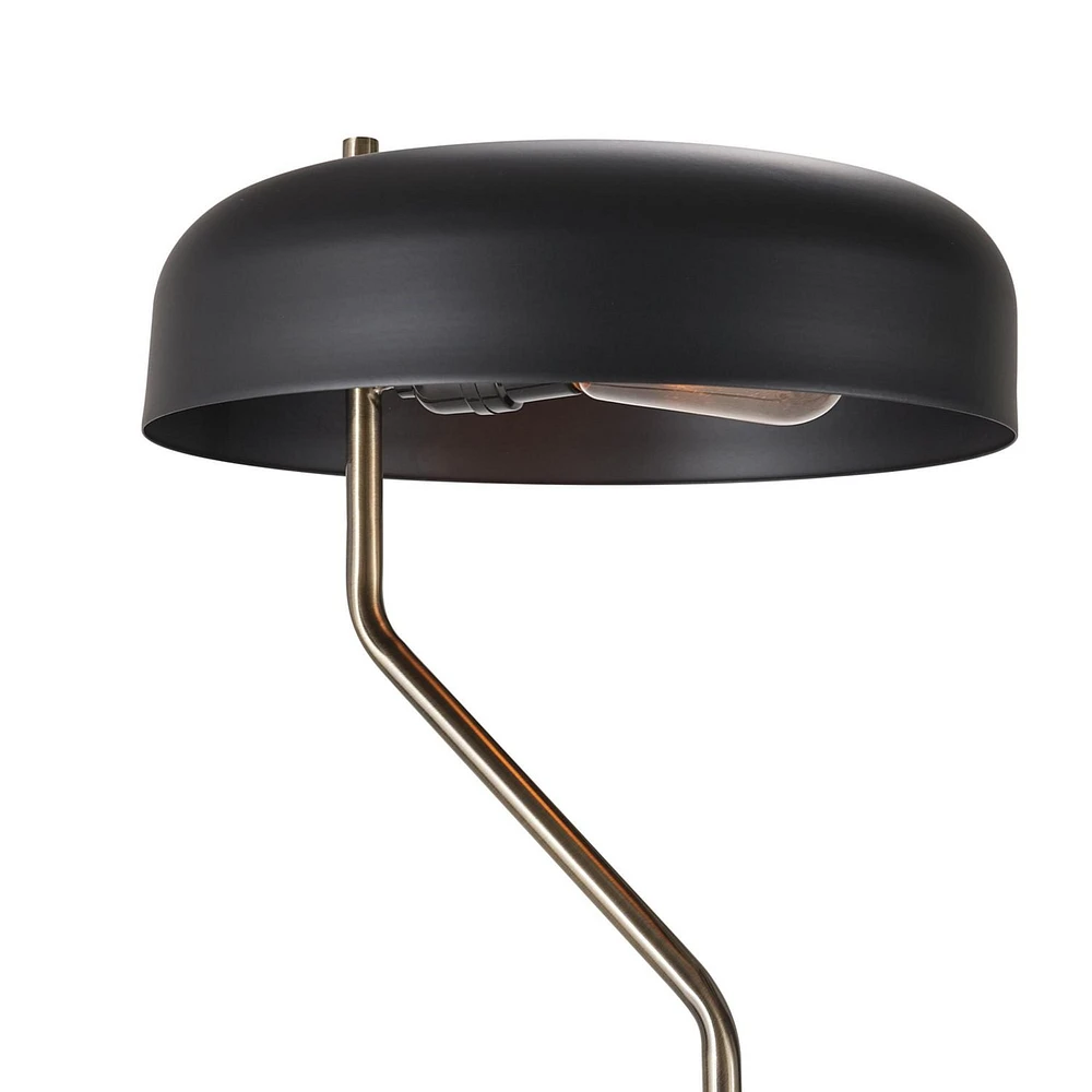 Powell 63" Floor Lamp, Matte Black, Antique Brass Accent, Stepless Rotary Dimmer Switch on Socket