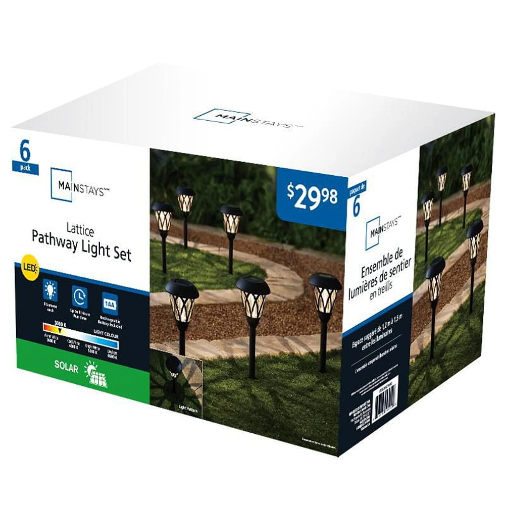 Mainstays 8 Lumen Solar Outdoor Lattice Pathway Lights, Black (6-Pack)