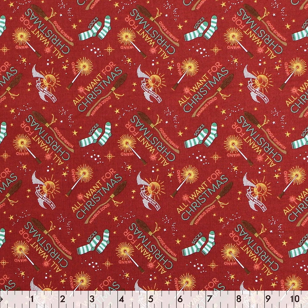 Fabric Creations Red Harry Potter Xmas Cotton Fabric by the Metre 111 cm (44")