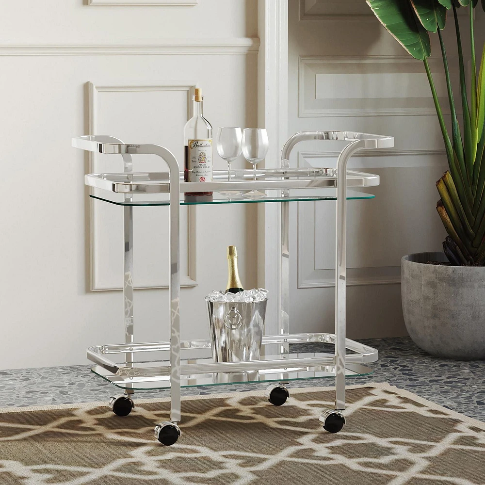 2 Tier Chrome/Glass Bar Cart