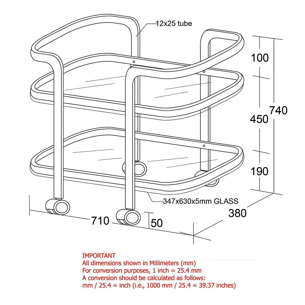 2 Tier Chrome/Glass Bar Cart