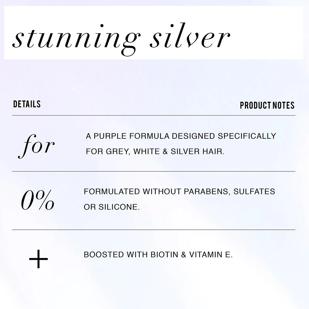 Shampooing violet illuminateur Pantene Stunning Silver pour les cheveux colorés gris et argent, sans parabènes 285 ml