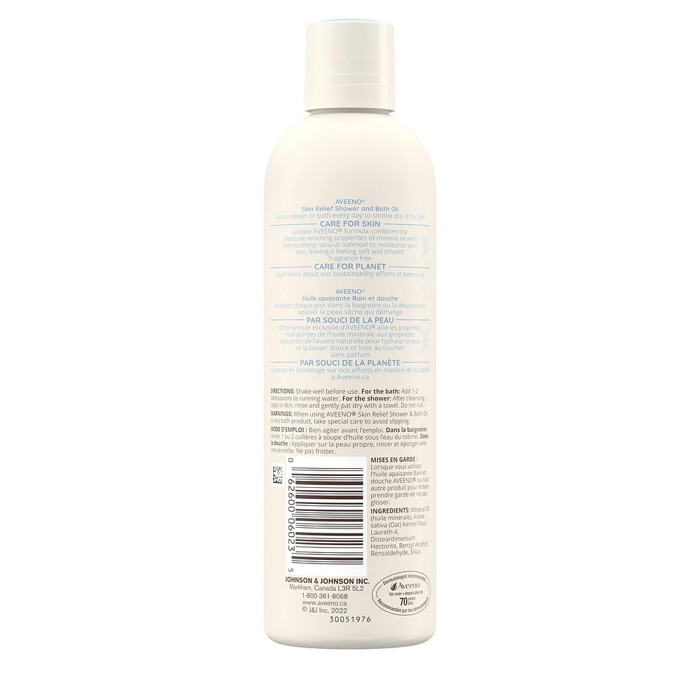 Aveeno Skin Relief Shower & Bath Oil - Dry Skin Care - Mineral Oil, Colloidal Oatmeal Shower Product - Fragrance Free, 295 mL