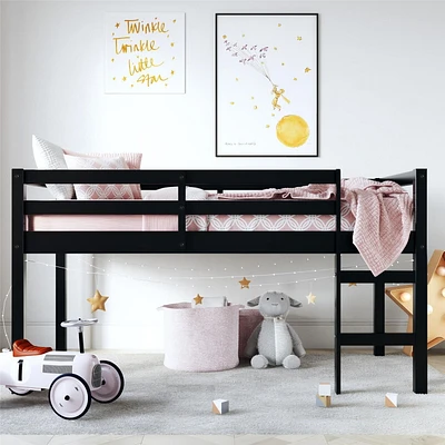 DHP Milton Junior Twin Size Wooden Black Loft Bed for Kids