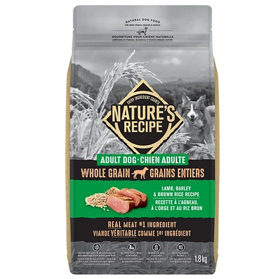 Nourriture pour chiens Nature’s Recipe aux grains entiers à la recette à l’agneau et au riz en format de 1,8kg-5,4kg
