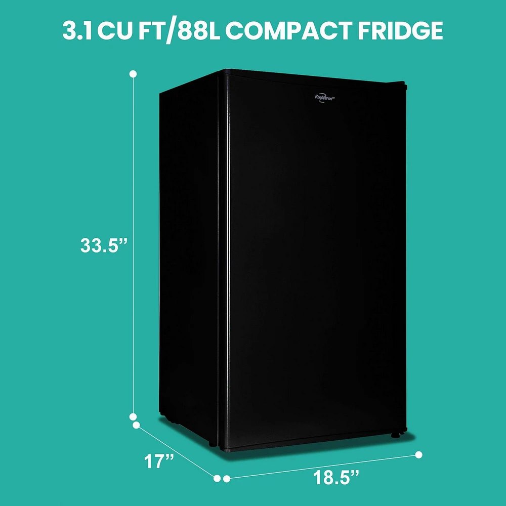 Koolatron 3.2 cu.ft Compact Fridge with Freezer, Black, Stylish Mini Fridge for Kitchen & Office