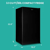 Koolatron 3.2 cu.ft Compact Fridge with Freezer, Black, Stylish Mini Fridge for Kitchen & Office