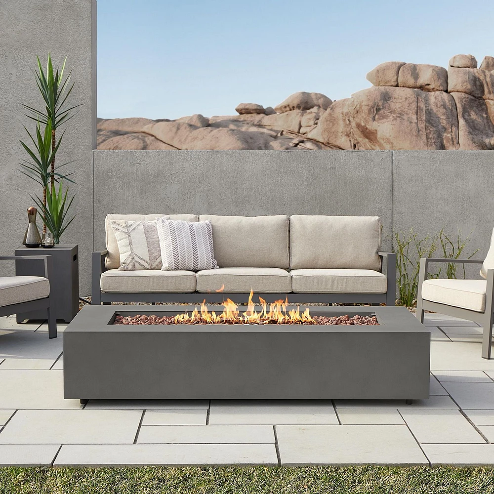 Real Flame Aegean 70" Rectangle Steel Propane or Natural Gas Fire Pit Table in Weathered Slate