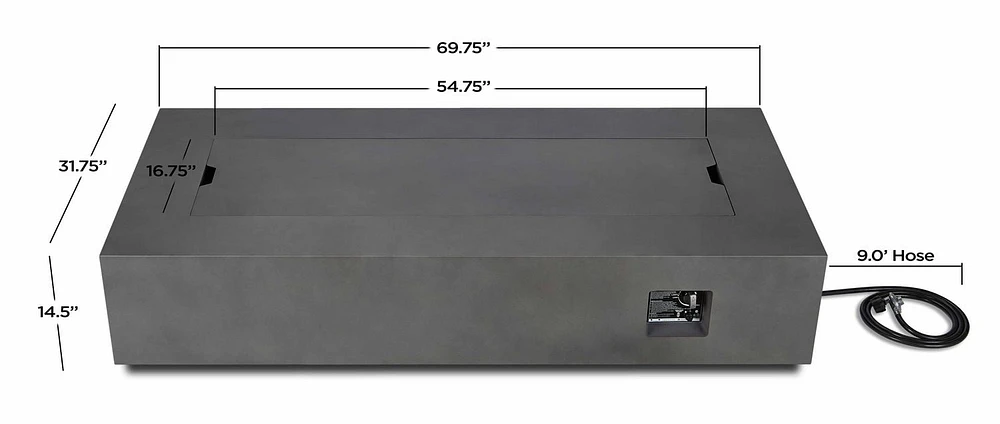 Real Flame Aegean 70" Rectangle Steel Propane or Natural Gas Fire Pit Table in Weathered Slate