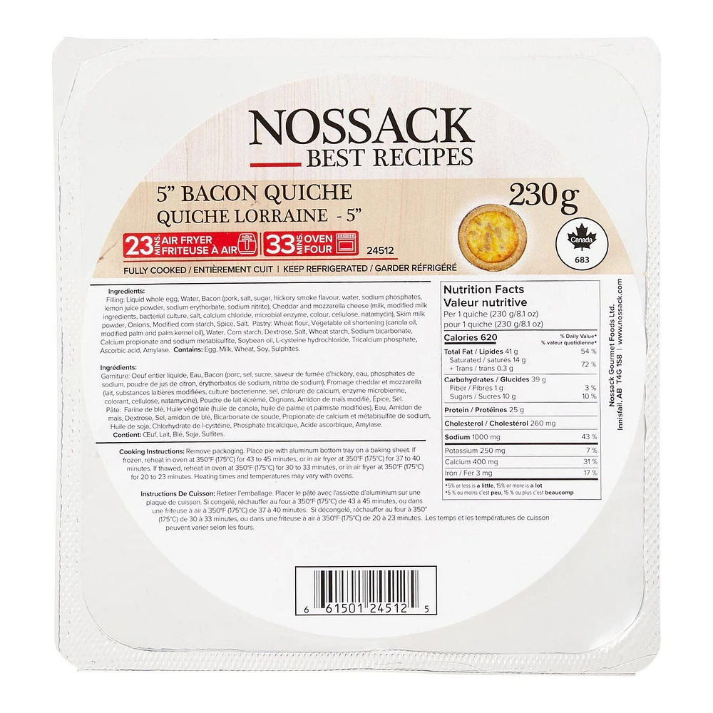 Nossack Best Recipes 5” Bacon Quiche Lorraine, 230 g