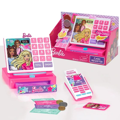 Caisse-Enregistreuse Barbie à la Mode, Argent pour Faire Semblant, et Lecteur de Carte de Crédit, Ensemble de Jeu de 9 Eléments Caisse-Enregistreuse Barbie