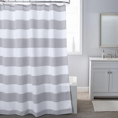 QUEEN STRIPE GREY WHITE SHOWER CURTAIN