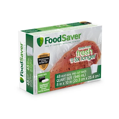 FoodSaver 1-Quart Precut Vacuum Seal Bags with BPA-Free Multilayer Construction for Food Preservation, 48-quart(946ml), pre-cut bags