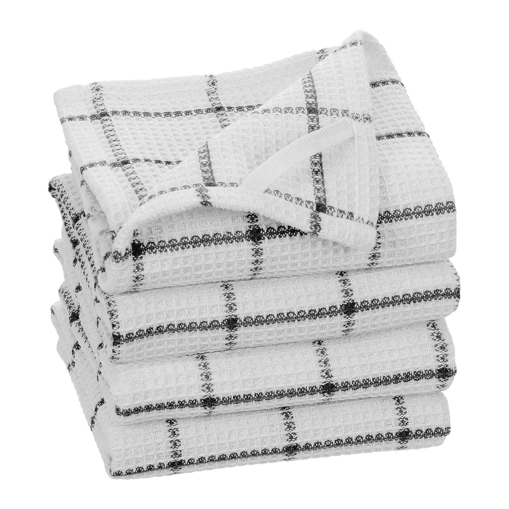 Fabstyles Cotton Solo Waffle Weave Kitchen Towels, Extra Large Dish Cloths, Super Absorbent and Quick Dry Tea Towels with Hanging Loop, 18x28 Inches, Set of 4