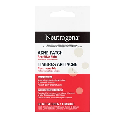 Ensemble de timbres anti-acné Neutrogena pour peau sensible, timbres anti-imperfections hydrocolloïdes qui diminuent l’apparence des boutons et des points noirs durant la nuit, timbres doux pour le visage, non médicamenteux, deux formats 30 timbres