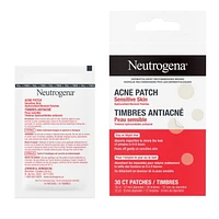 Ensemble de timbres anti-acné Neutrogena pour peau sensible, timbres anti-imperfections hydrocolloïdes qui diminuent l’apparence des boutons et des points noirs durant la nuit, timbres doux pour le visage, non médicamenteux, deux formats 30 timbres