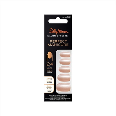 Sally Hansen - Salon Effects® Perfect Manicure™ Ongles prêts à porter premium modèle ovale - inclut 24 faux ongles premium , une lime à ongles, un bâtonnet en bois, un tampon de préparation, des languettes adhésives et de la colle à ongles.