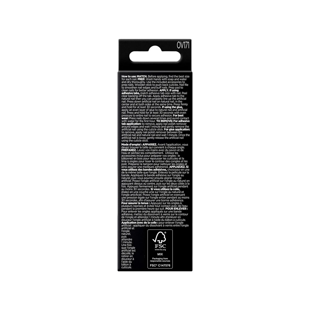 Sally Hansen - Salon Effects® Perfect Manicure™ Ongles prêts à porter premium modèle ovale - inclut 24 faux ongles premium , une lime à ongles, un bâtonnet en bois, un tampon de préparation, des languettes adhésives et de la colle à ongles.