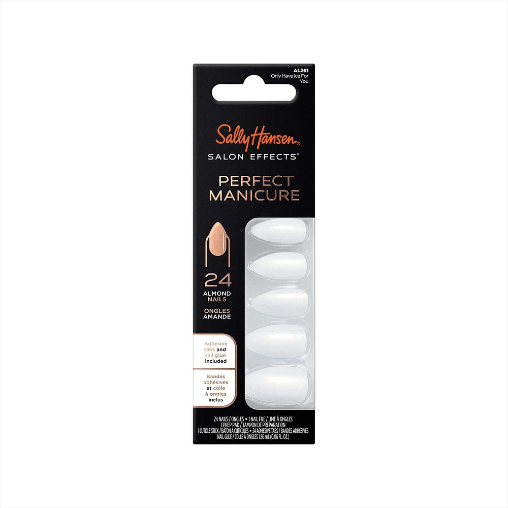 Sally Hansen - Salon Effects® Perfect Manicure™ Ongles prêts à porter premium modèle amande - inclut 24 faux ongles premium , une lime à ongles, un bâtonnet en bois, un tampon de préparation, des languettes adhésives et de la colle à ongles. Ongles prêts à porter premium