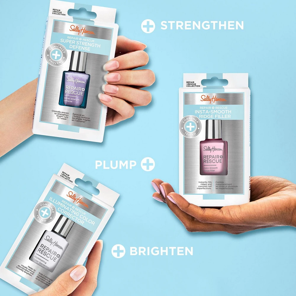 Sally Hansen - Repair + Rescue Insta-Smooth Ridge Filler, Formulé avec de l'acide hyaluronique, apprêt auto-nivelant, base pour vernis à ongles Comble les stries