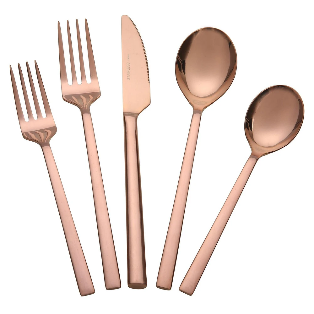 Home Trends 20 Piece Stainless Steel Flatware Set Rose Gold, HT 20 Pc Rose Gold Flatware