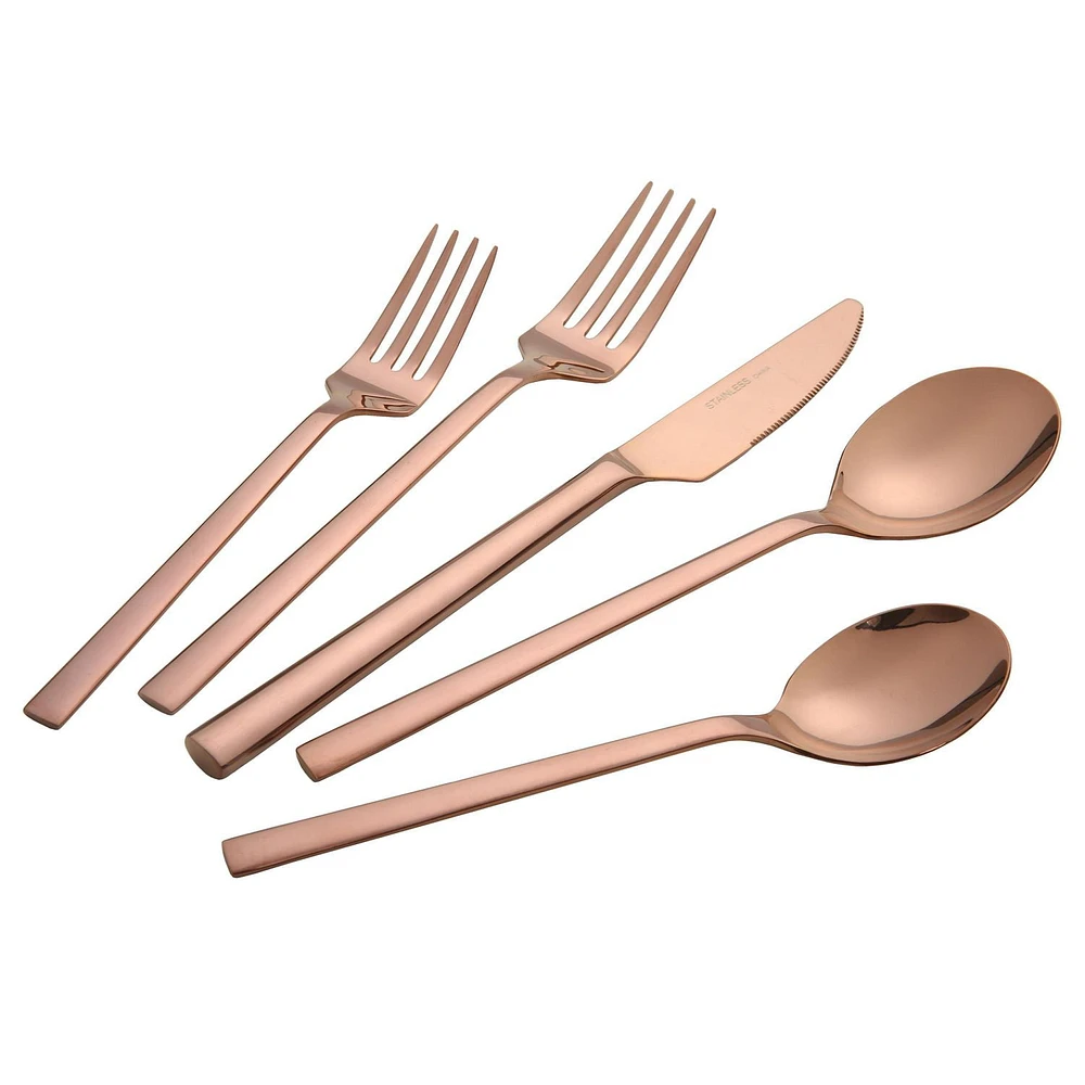 Home Trends 20 Piece Stainless Steel Flatware Set Rose Gold, HT 20 Pc Rose Gold Flatware